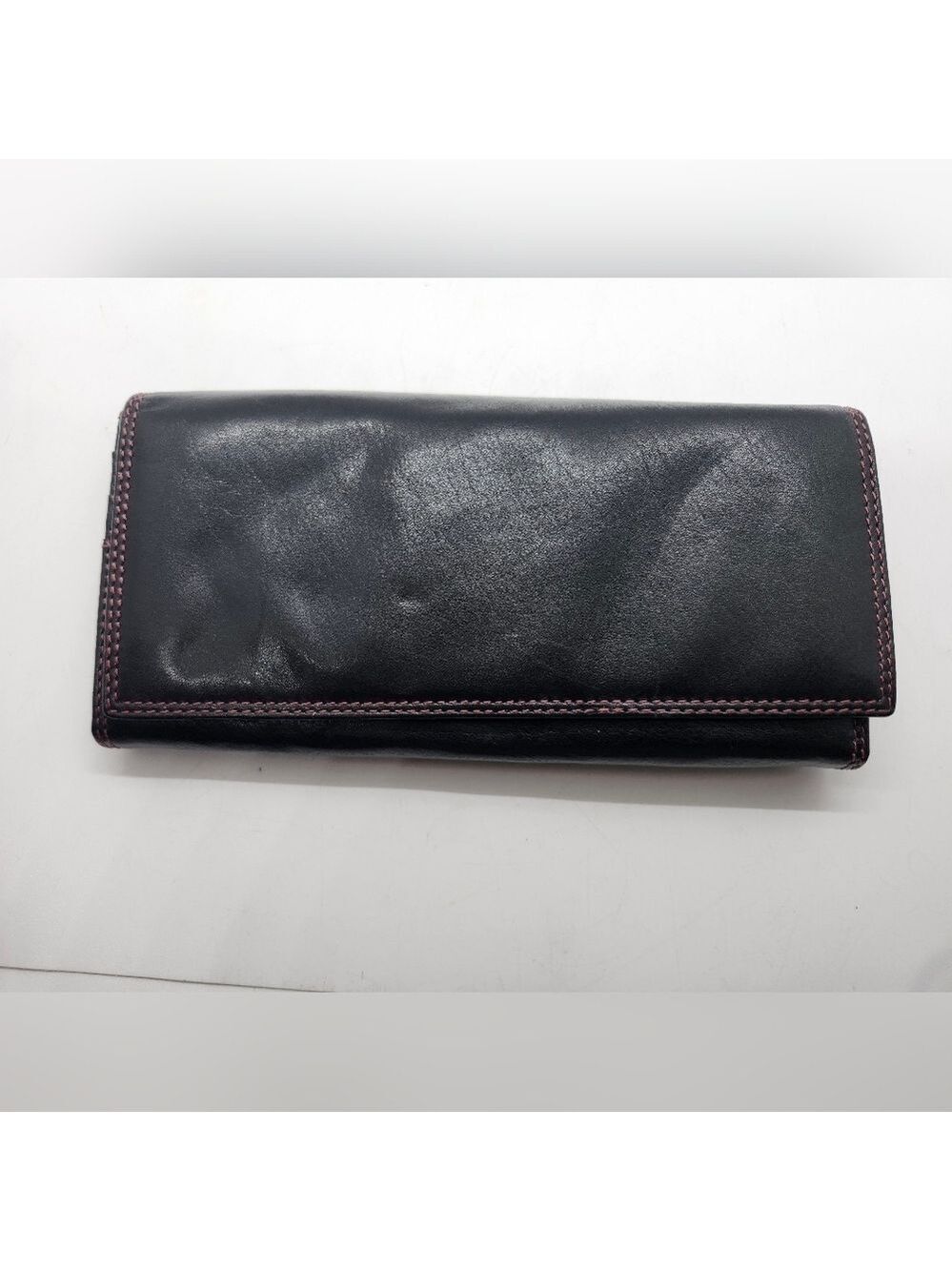 Visconte Black Leather Wallet with Red Stitching Red Inside Soft 4 X 7.5"